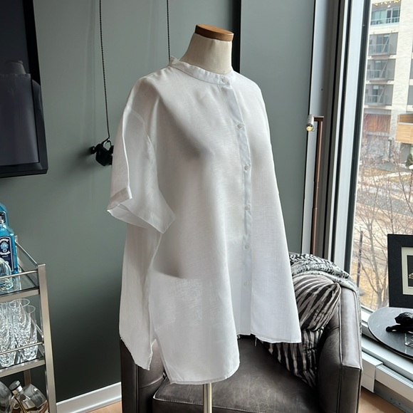 New Eileen Fisher Handkerchief Linen Band Collar Short-Sleeve Shirt Size 3X - Picture 4 of 7